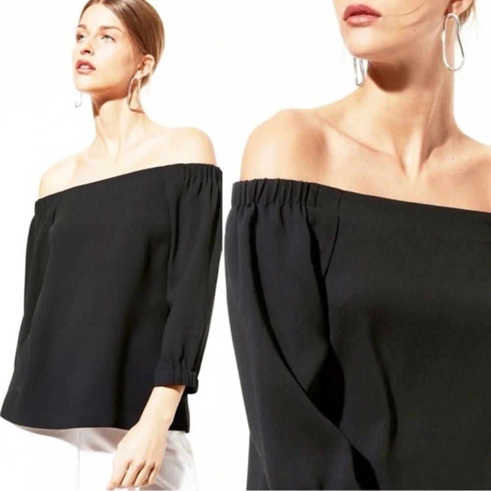 Babaton Rodrigo Blouse Women Small Black Off the Shoulder 3/4 Sleeve Goth Clasic